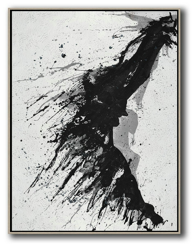 Handmade Large Contemporary Art,Hand-Painted Black,Hand Painted Aclylic Painting On Canvas